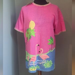 Rare Vintage New With Tags QVC Quacker Factory Knit Flamingo Top